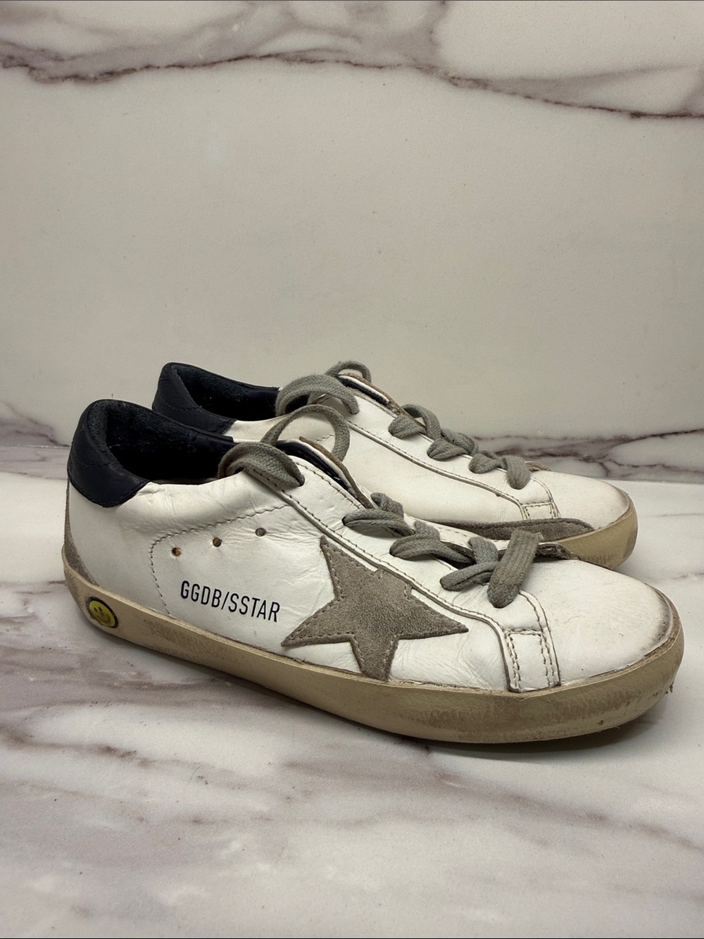 Golden Goose Kids White Leather Sneakers with Gray Star
